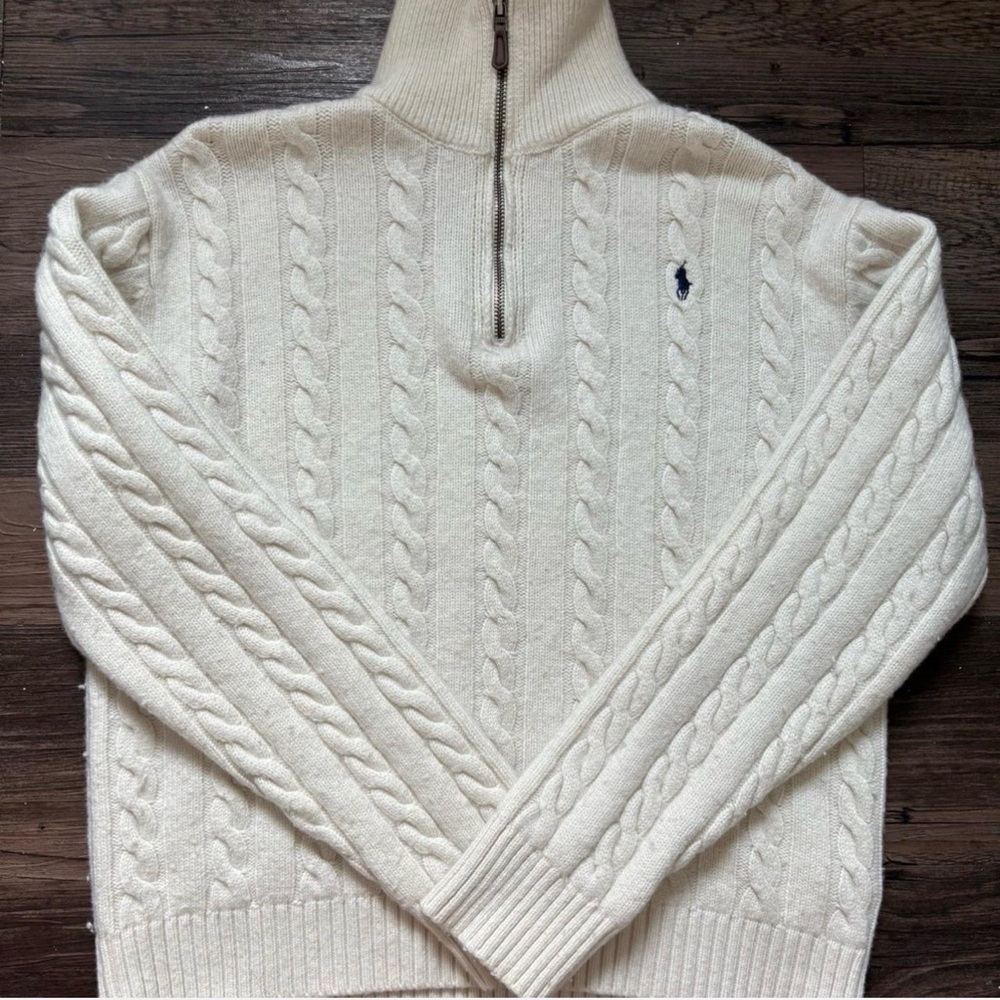 Ralph Lauren Cream Cable-Knit Half-Zip Sweater